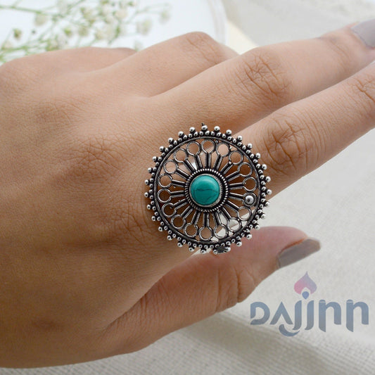 Aruna Turquoise Silver Oxidized Filigree Ring