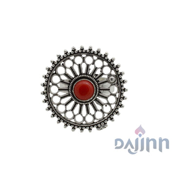 Aruna Red Silver Oxidized Filigree Ring