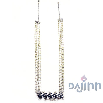 Dajinn Blush Polki Silver Oxidized Pearl Long Necklace