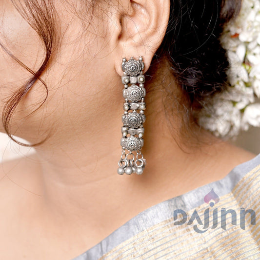 Dajinn Manu Circular Ghungroo Silver Oxidised Earrings