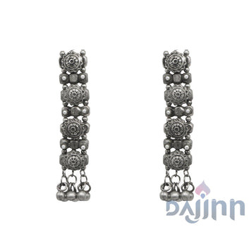 Dajinn Manu Circular Ghungroo Silver Oxidised Earrings