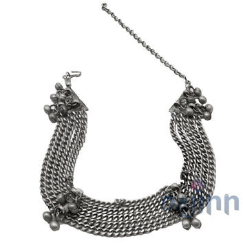 Dajinn Bhavna Ghungroo Silver Oxidised Chain Necklace