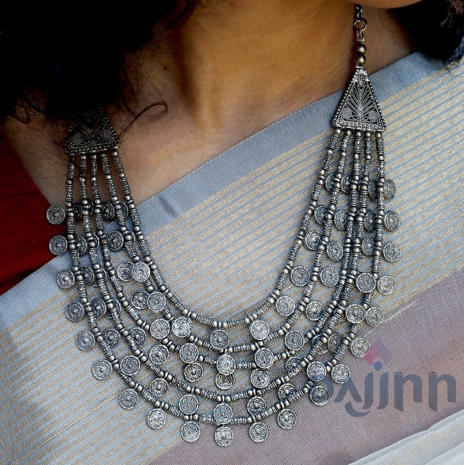 Dajinn Ksheya Layered Silver Oxidised Necklace