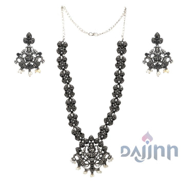 Dajinn Odika Black Stone Temple Work Necklace Set