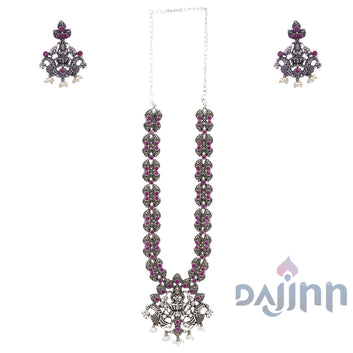 Dajinn Saanvi Red Stone Temple Work Necklace Set