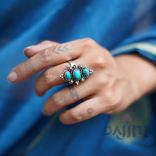 Veena Turquoise Silver Oxidized Ring