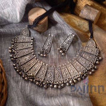 Dajinn Mihira Silver Oxidised Choker Necklace Set