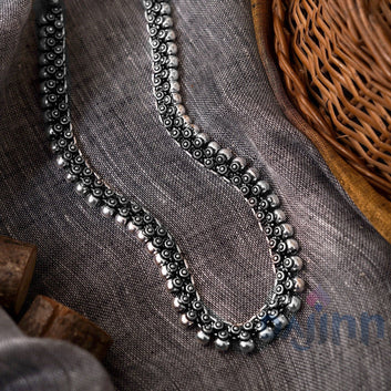 Dajinn Anwita Long Silver Oxidised Necklace