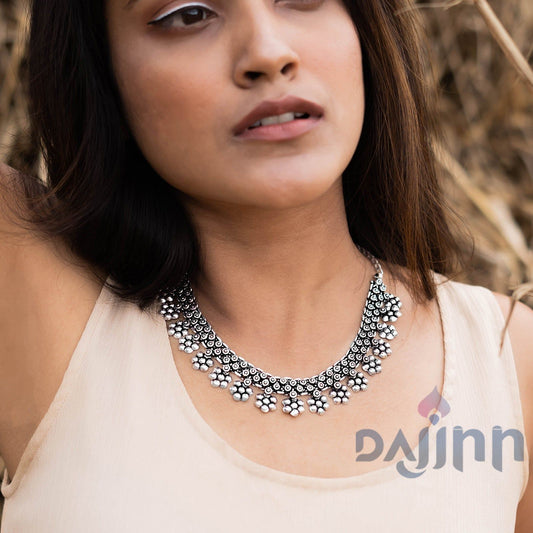 Dajinn Praanvi Silver Oxidised Choker Necklace