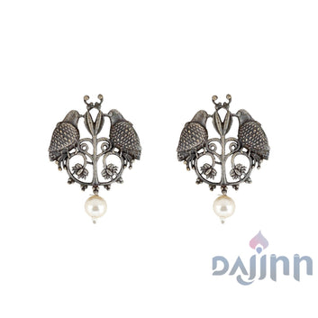 Dajinn Aacharya Bird Silver Oxidised Earrings