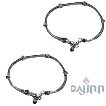 Dajinn Chirasvi Silver Oxidised Anklets