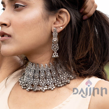 Dajinn Anay Antique Silver Polish Choker Necklace Set