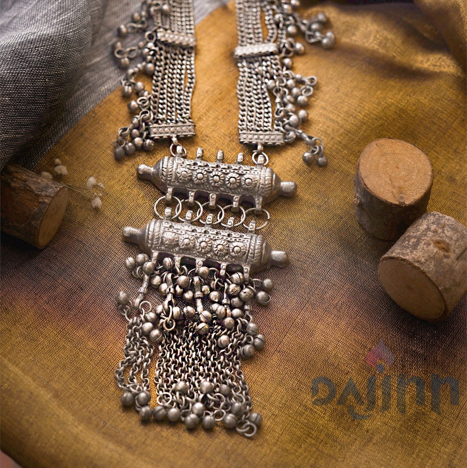 Dajinn Anukriti Silver Oxidised Long Necklace