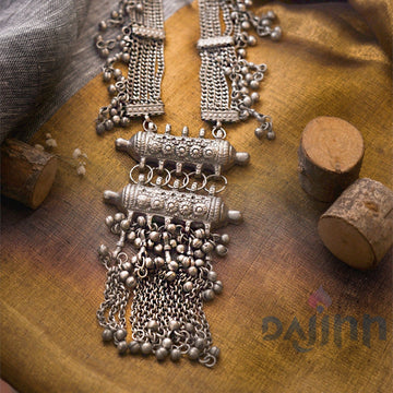 Dajinn Anukriti Silver Oxidised Long Necklace