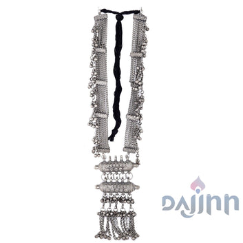 Dajinn Anukriti Silver Oxidised Long Necklace