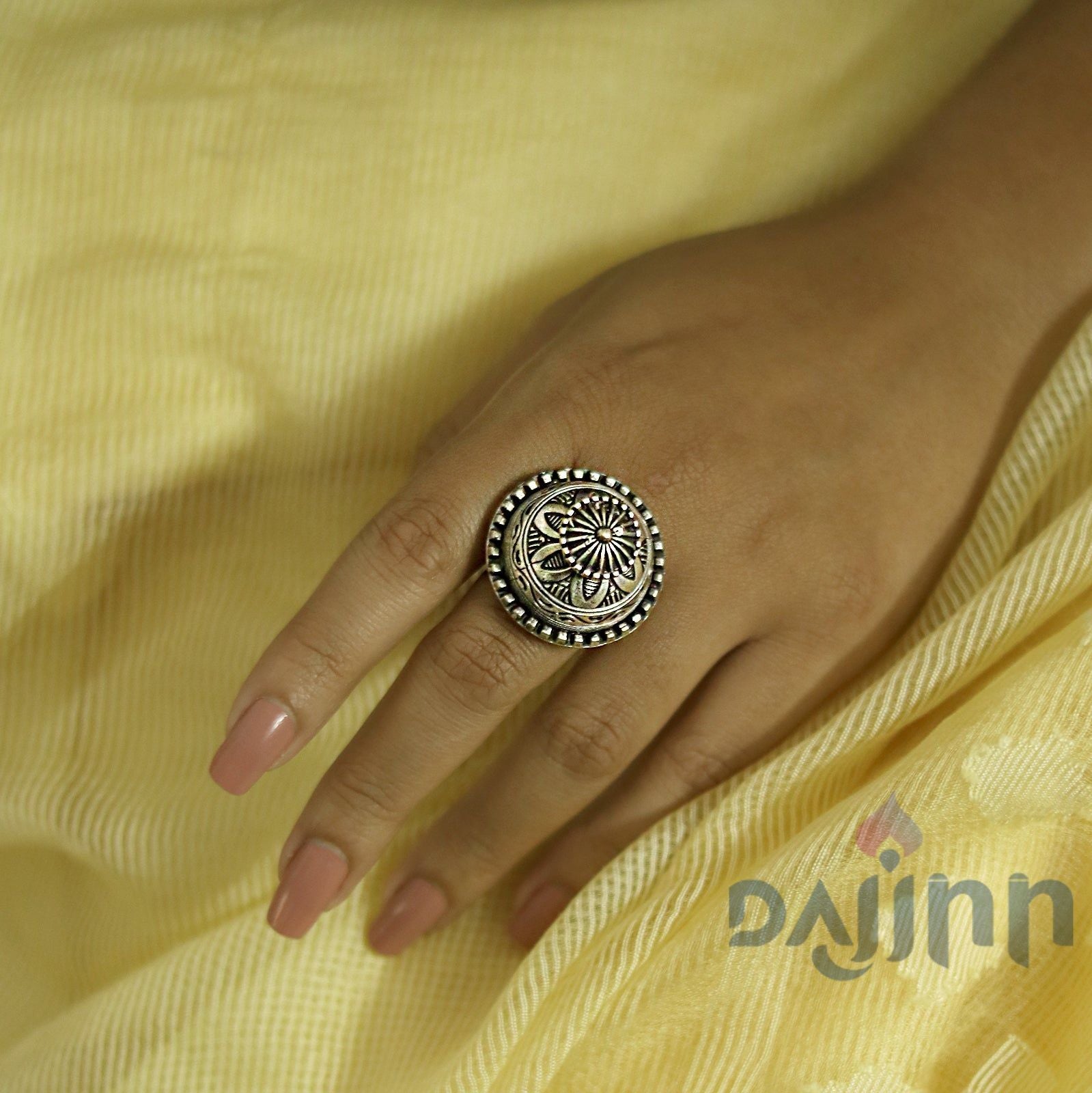 Dajinn Sanchi Stupa Silver Oxidised Ring