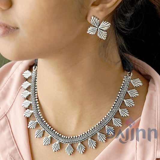 Dajinn Aaloka Silver Oxidised  Choker Necklace Set