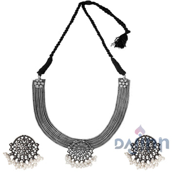 Dajinn Laasya Silver Oxidised Necklace Set