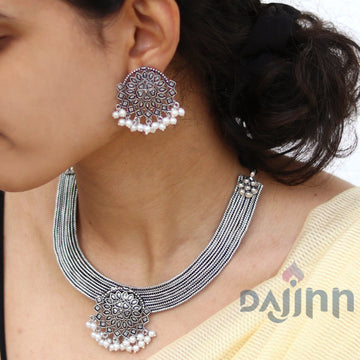 Dajinn Laasya Silver Oxidised Necklace Set