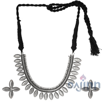 Dajinn Mazba Leaf Silver Oxidised Choker Necklace Set