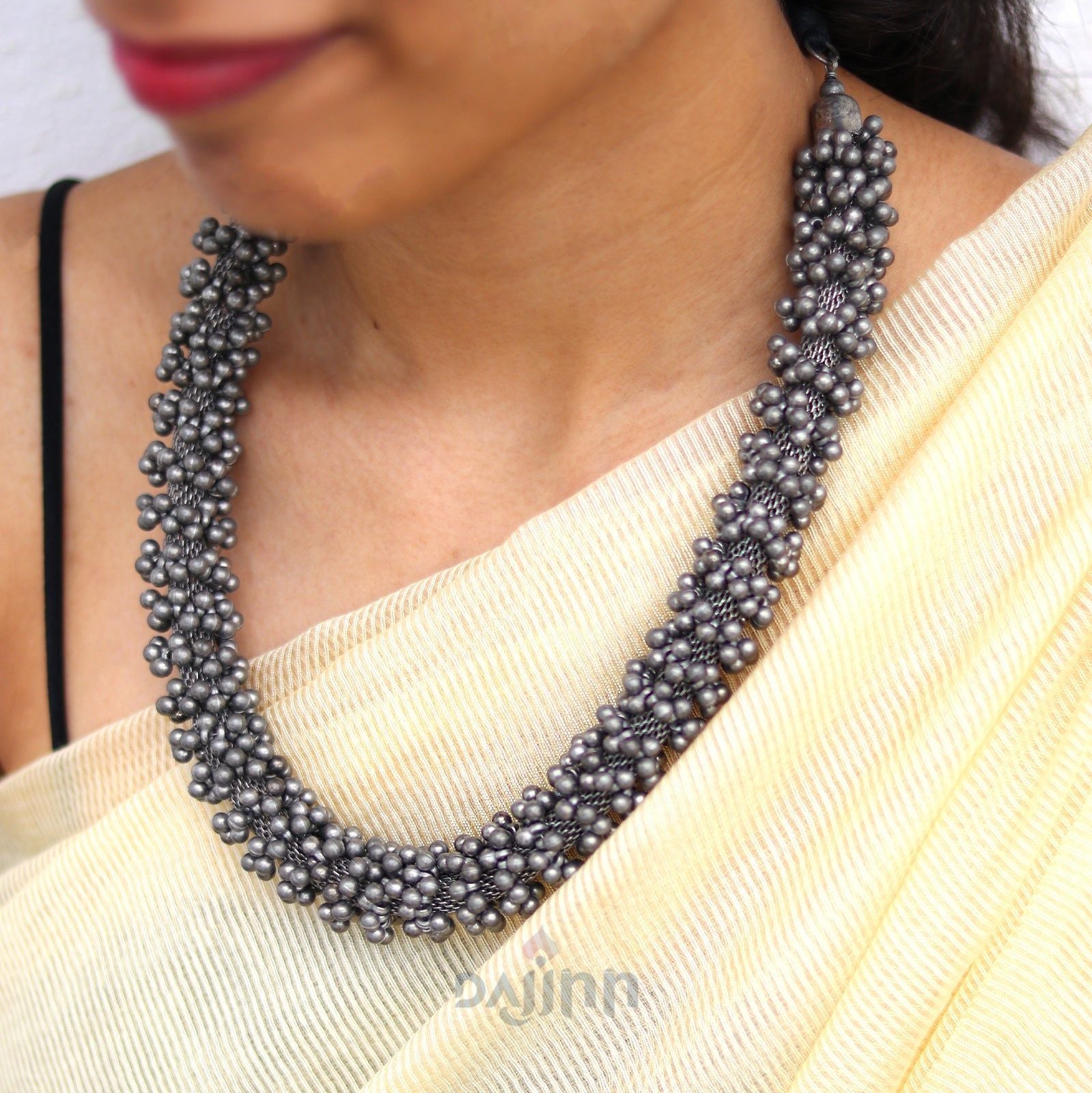 Dajinn Alvie Ghungroo Silver Oxidised Necklace