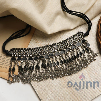 Dajinn Zaira Black Silver Oxidised Choker Necklace