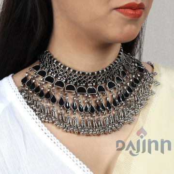 Dajinn Zaira Black Silver Oxidised Choker Necklace