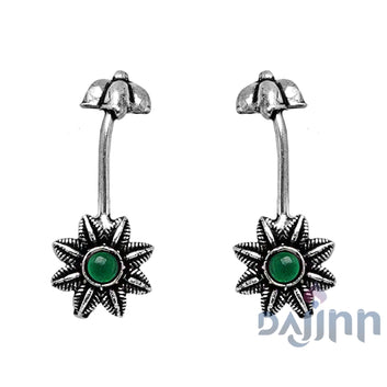 Dajinn  Krisha Green Stone Silver Oxidsed Clip On Bugadi