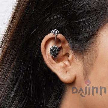 Dajinn  Mitali Black Stone Silver Oxidsed Clip On Bugadi