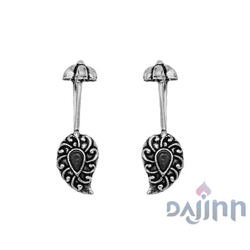 Dajinn  Mitali Black Stone Silver Oxidsed Clip On Bugadi