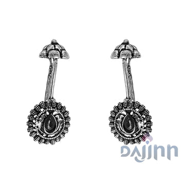 Dajinn  Nitara Black Stone Silver Oxidised Clip On Bugadi