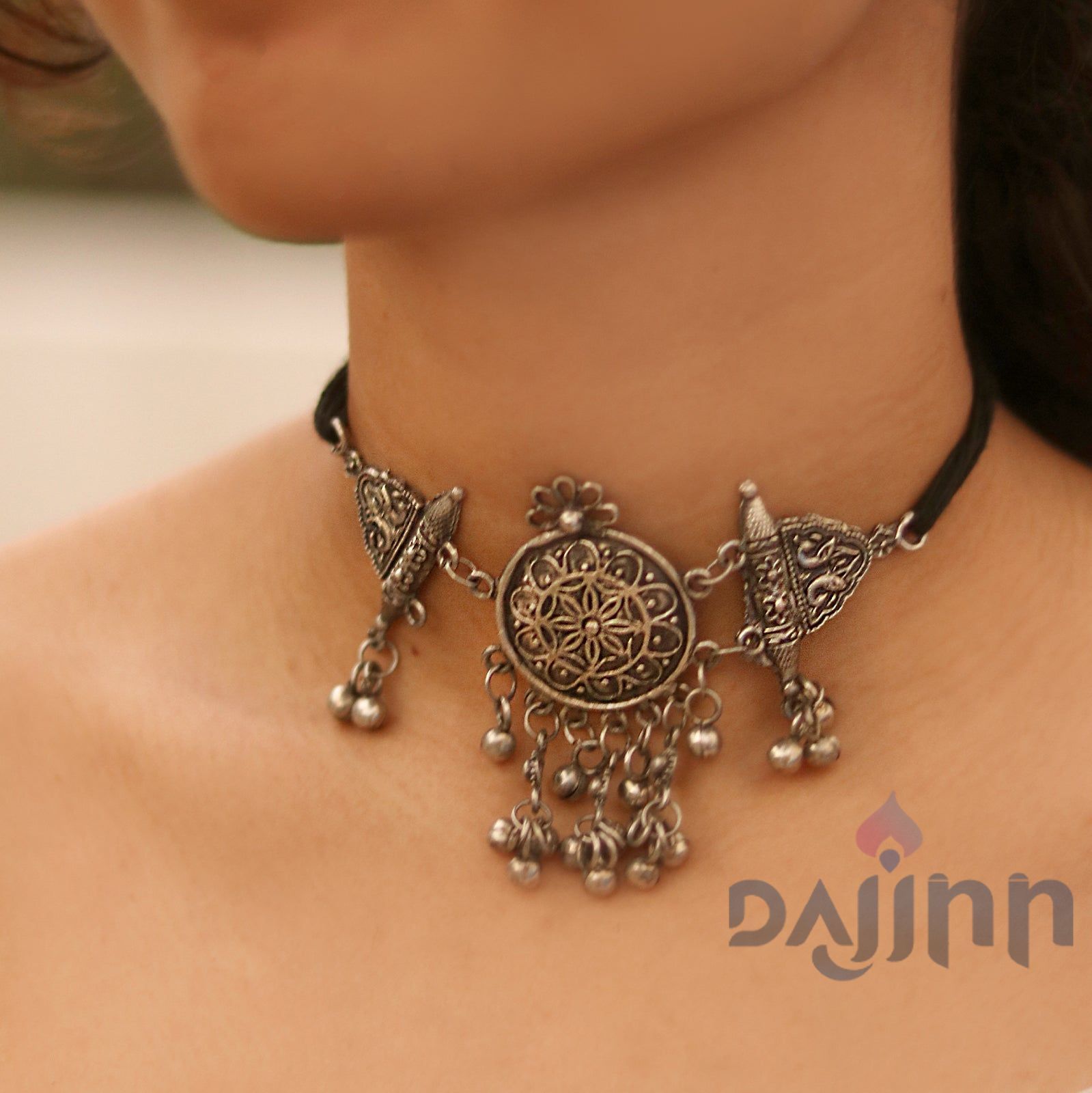 Dajinn Amrita Silver Oxidised Choker Necklace