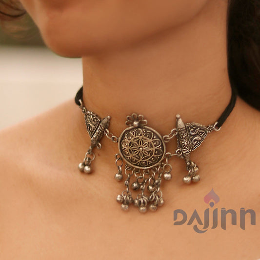 Dajinn Amrita Silver Oxidised Choker Necklace