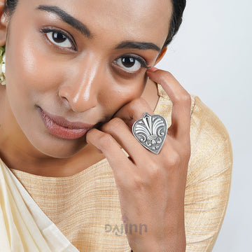 Dajinn Aadarsha Floral Silver Oxidised Ring