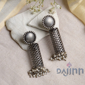 Dajinn Qushi Silver Oxidised Earrings