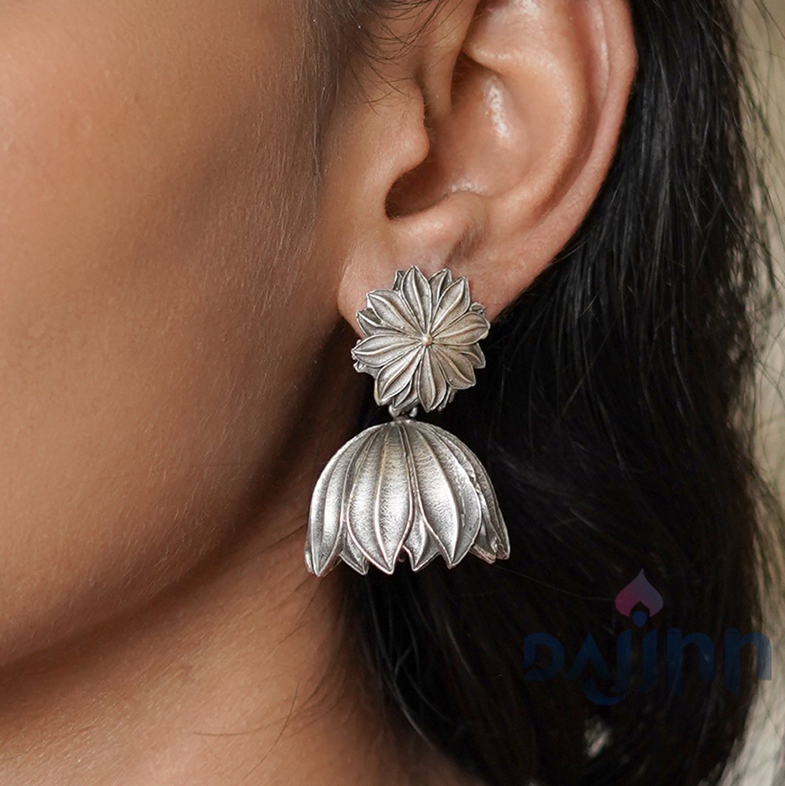 Dajinn Vasana Silver Oxidised Floral Earrings