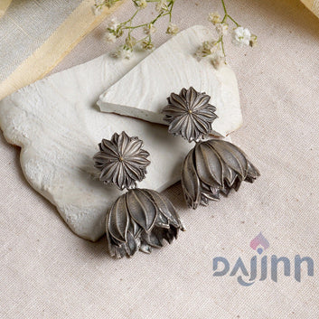 Dajinn Vasana Silver Oxidised Floral Earrings