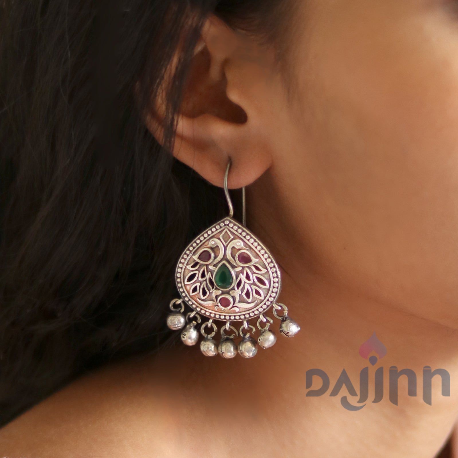 Dajinn Vanya Silver Oxidised Mulitcolored Earrings