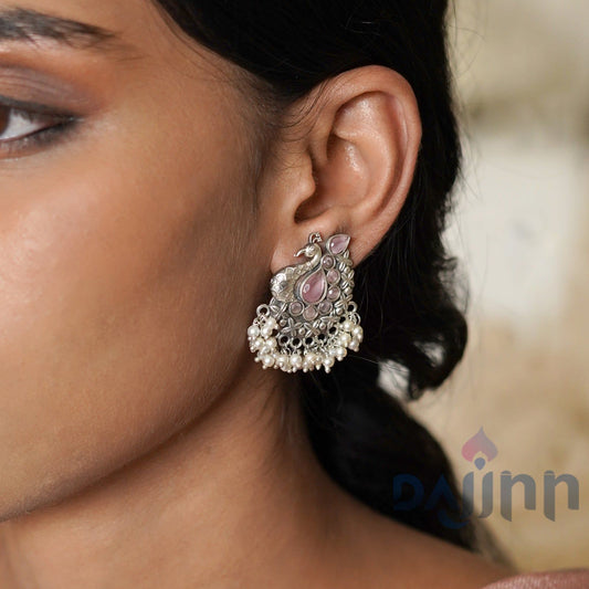 Dajinn Nirali Pink Silver Oxidised Earrings