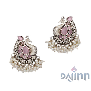 Dajinn Nirali Pink Silver Oxidised Earrings