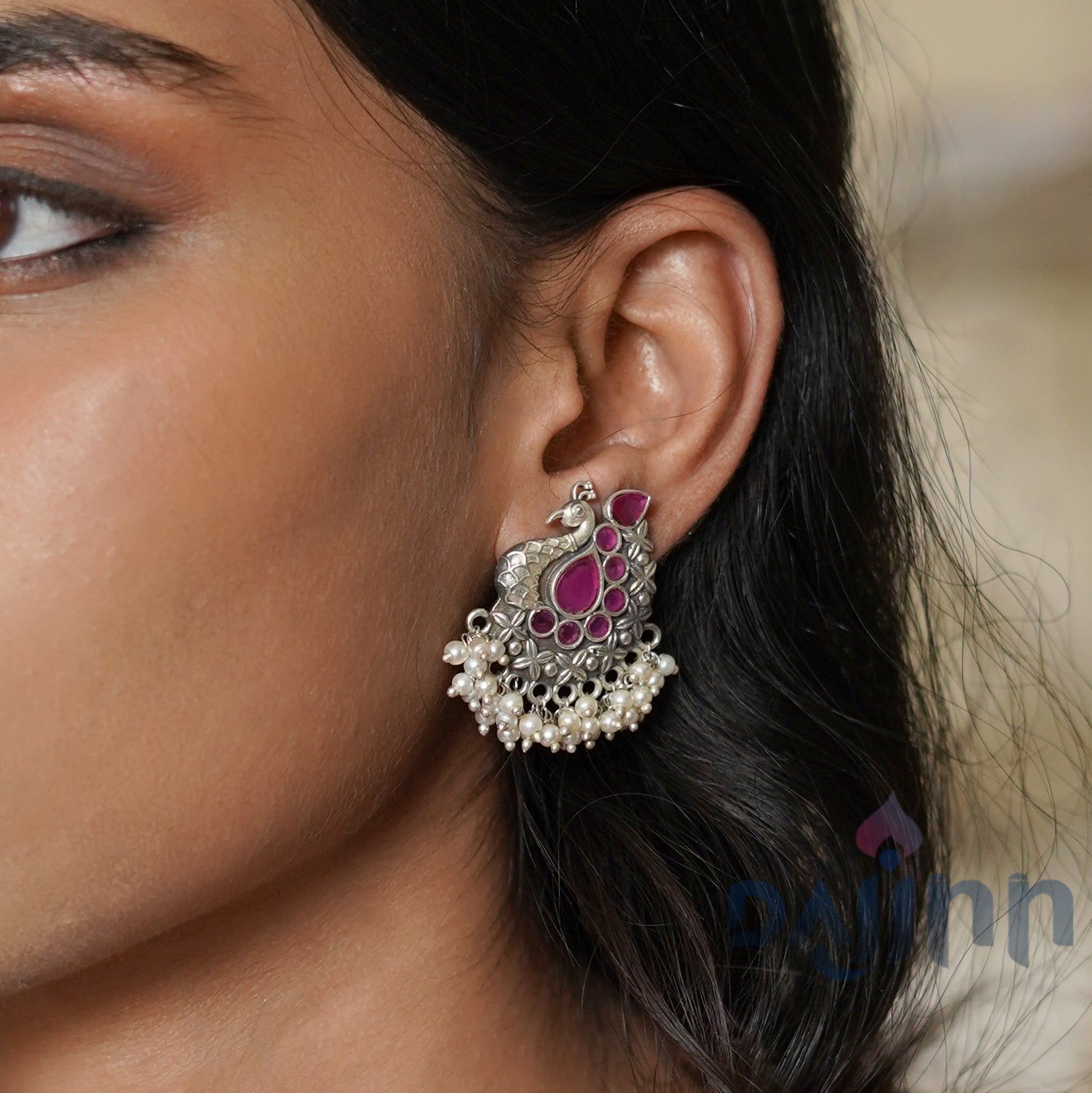 Dajinn Nirali Purple Silver Oxidised Earrings