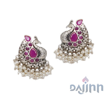 Dajinn Nirali Purple Silver Oxidised Earrings