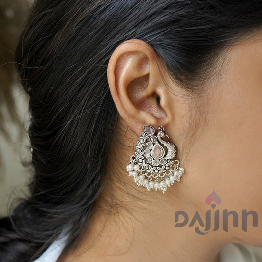 Dajinn Nirali White Silver Oxidised Earrings