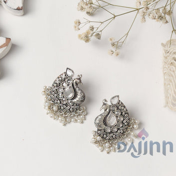 Dajinn Nirali White Silver Oxidised Earrings