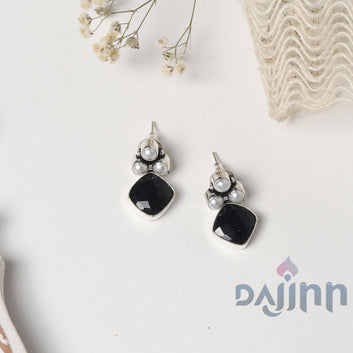 Dajinn Delisha Black Stone Silver Oxidised  Stud Earrings