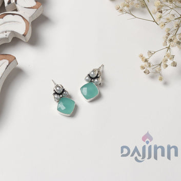 Dajinn Delisha  Light Blue Stone Silver Oxidised  Stud Earrings