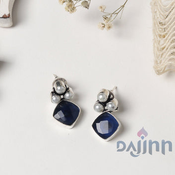 Dajinn Delisha Blue Stone Silver Oxidised  Stud Earrings