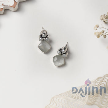 Dajinn Delisha White Stone Silver Oxidised  Stud Earrings