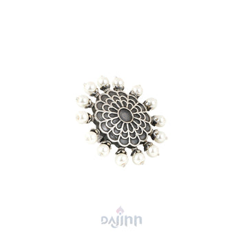 Dajinn Suvanshi Floral Pearl Silver Oxidised Ring
