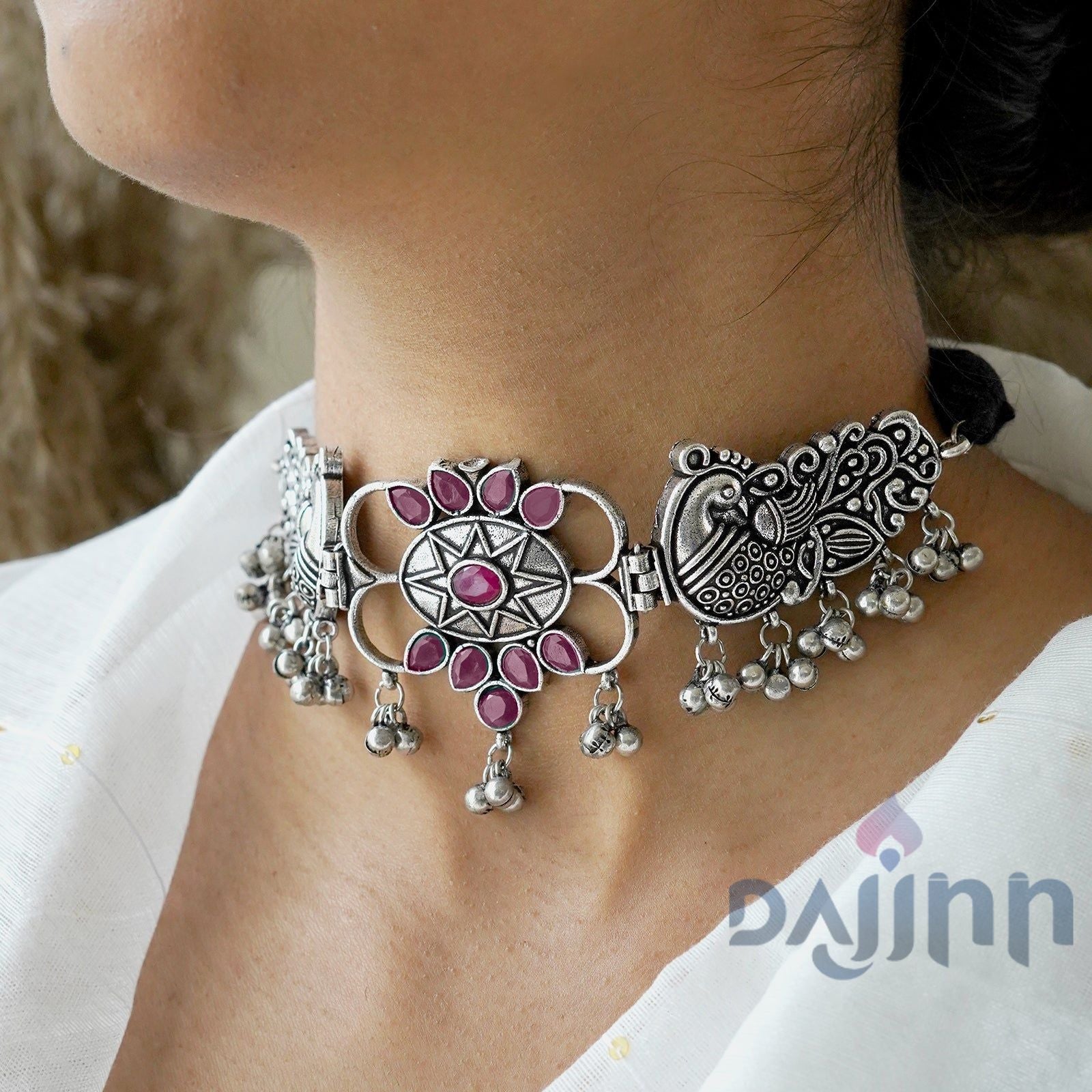 Dajinn Parul Pink Peacock Choker Necklace